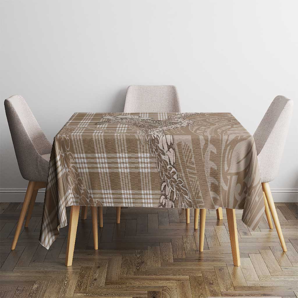Beige Hawaii Palaka Cowboy Turtle Tablecloth Hawaiian Paniolo Puakenikeni Maile Lei DT05 - Polynesian Pride