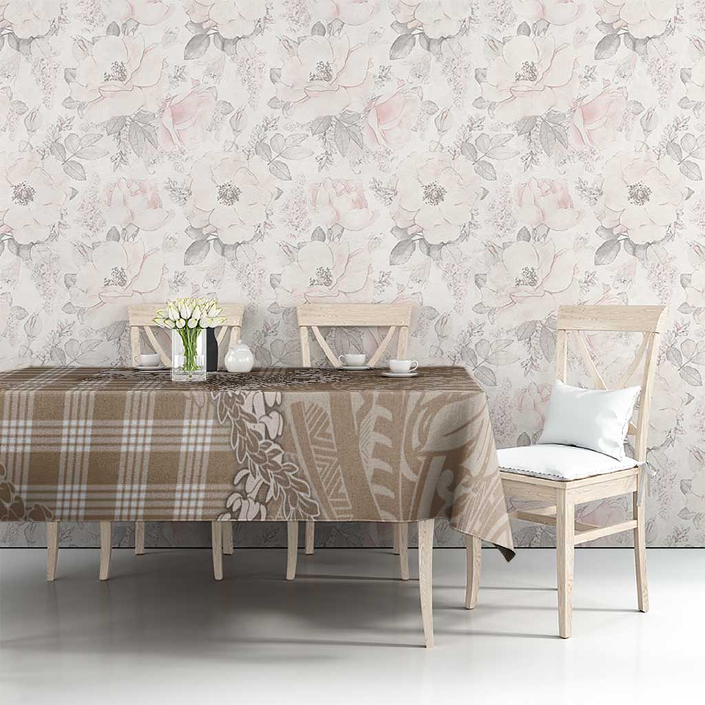 Beige Hawaii Palaka Cowboy Turtle Tablecloth Hawaiian Paniolo Puakenikeni Maile Lei DT05 - Polynesian Pride
