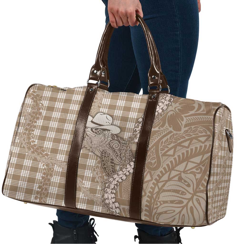 Beige Hawaii Palaka Cowboy Turtle Travel Bag Hawaiian Paniolo Puakenikeni Maile Lei - Polynesian Pride