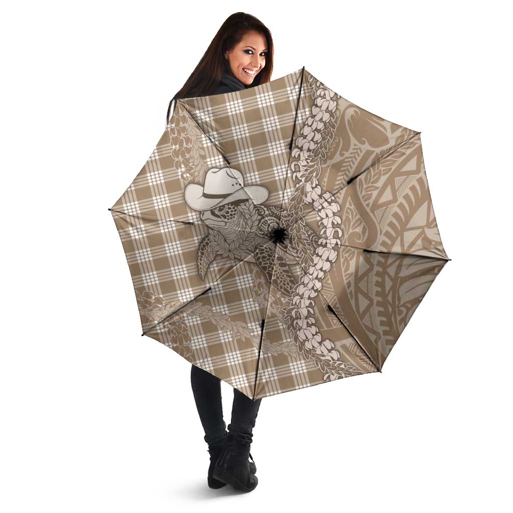 Beige Hawaii Palaka Cowboy Turtle Umbrella Hawaiian Paniolo Puakenikeni Maile Lei - Polynesian Pride