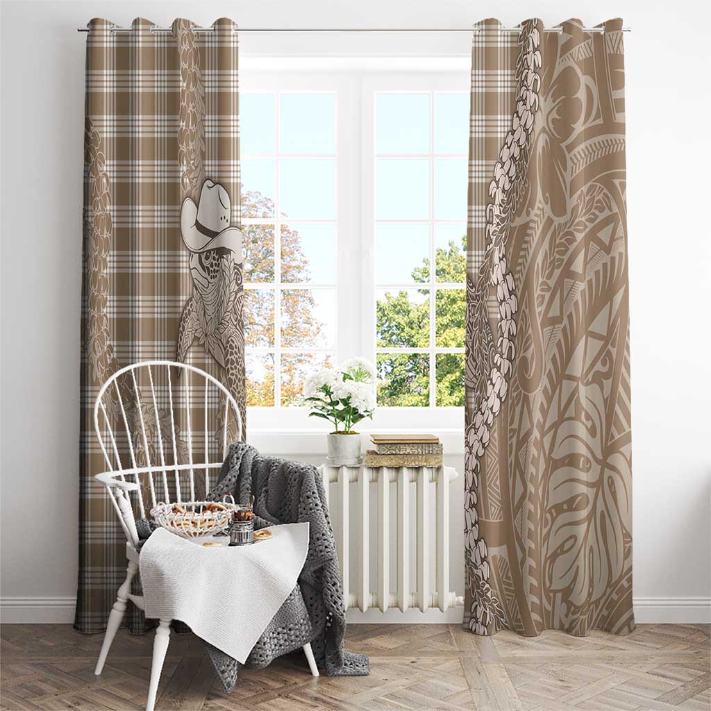 Beige Hawaii Palaka Cowboy Turtle Window Curtain Hawaiian Paniolo Puakenikeni Maile Lei - Polynesian Pride