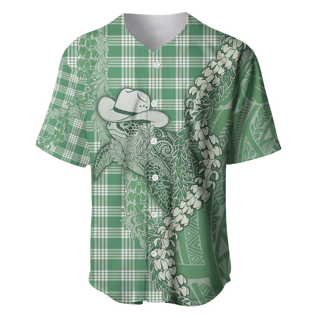 Green Hawaii Palaka Cowboy Turtle Baseball Jersey Hawaiian Paniolo Puakenikeni Maile Lei - Polynesian Pride