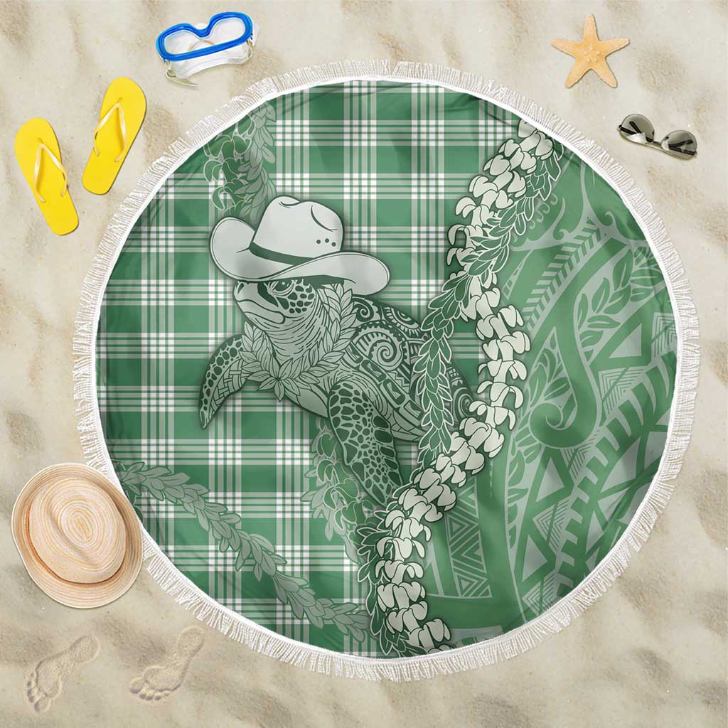 Green Hawaii Palaka Cowboy Turtle Beach Blanket Hawaiian Paniolo Puakenikeni Maile Lei - Polynesian Pride