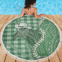 Green Hawaii Palaka Cowboy Turtle Beach Blanket Hawaiian Paniolo Puakenikeni Maile Lei - Polynesian Pride