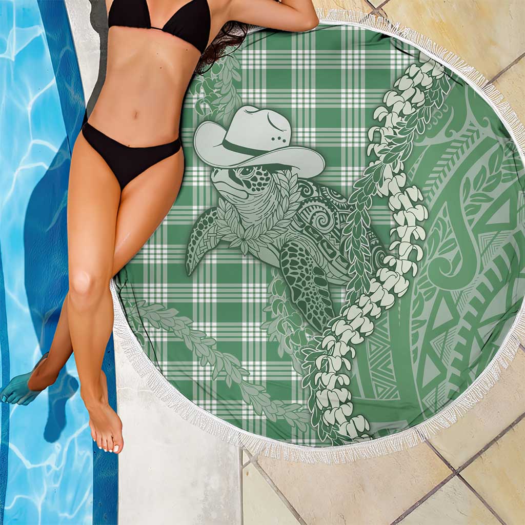Green Hawaii Palaka Cowboy Turtle Beach Blanket Hawaiian Paniolo Puakenikeni Maile Lei - Polynesian Pride