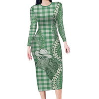 Green Hawaii Palaka Cowboy Turtle Family Matching Long Sleeve Bodycon Dress and Hawaiian Shirt Hawaiian Paniolo Puakenikeni Maile Lei - Polynesian Pride