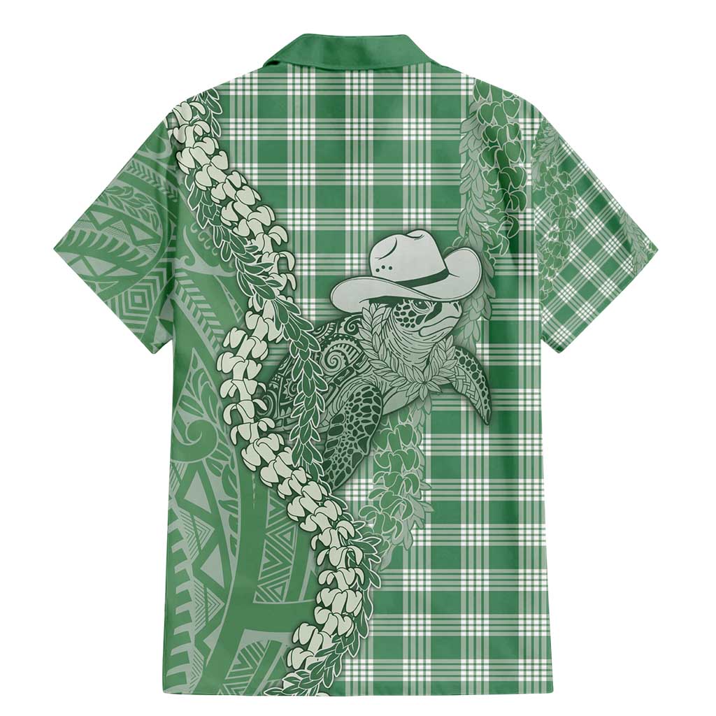 Green Hawaii Palaka Cowboy Turtle Family Matching Mermaid Dress and Hawaiian Shirt Hawaiian Paniolo Puakenikeni Maile Lei - Polynesian Pride