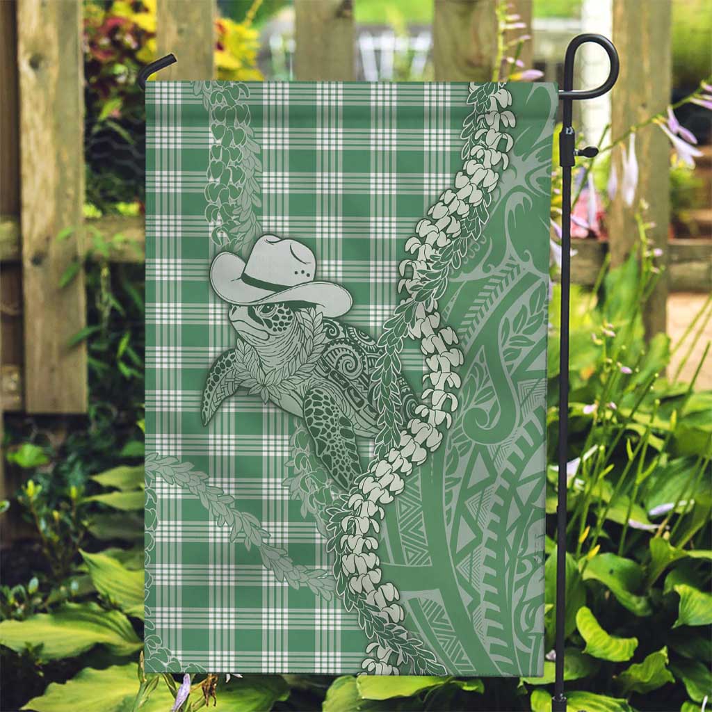 Green Hawaii Palaka Cowboy Turtle Garden Flag Hawaiian Paniolo Puakenikeni Maile Lei - Polynesian Pride