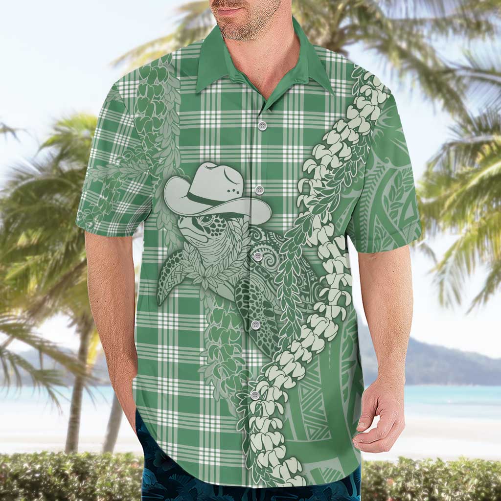 Green Hawaii Palaka Cowboy Turtle Hawaiian Shirt Hawaiian Paniolo Puakenikeni Maile Lei - Polynesian Pride