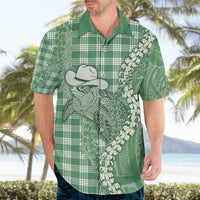 Green Hawaii Palaka Cowboy Turtle Hawaiian Shirt Hawaiian Paniolo Puakenikeni Maile Lei - Polynesian Pride