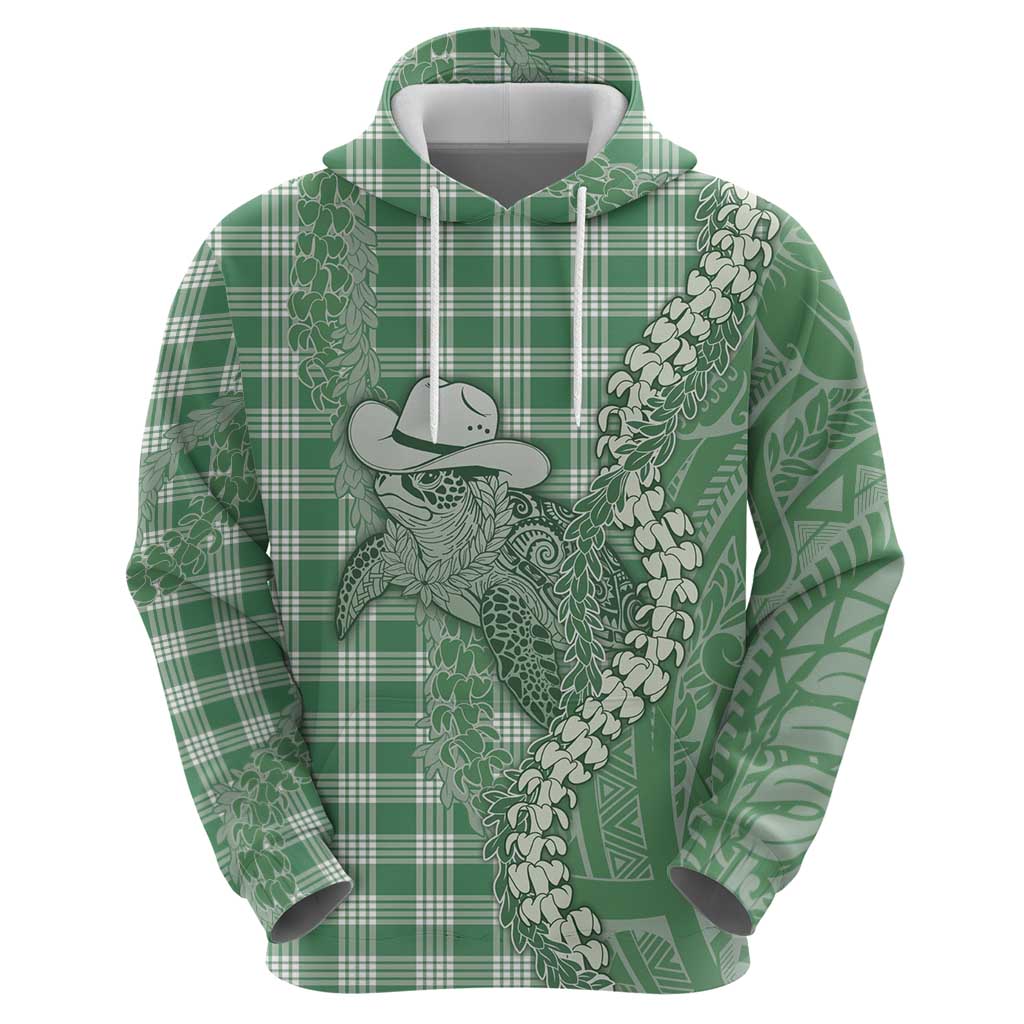 Green Hawaii Palaka Cowboy Turtle Hoodie Hawaiian Paniolo Puakenikeni Maile Lei - Polynesian Pride