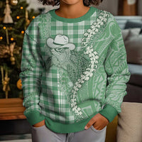 Green Hawaii Palaka Cowboy Turtle Kid Ugly Christmas Sweater Hawaiian Paniolo Puakenikeni Maile Lei - Polynesian Pride