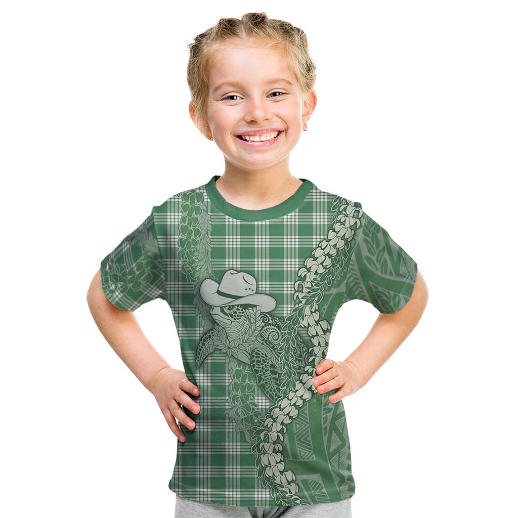 Green Hawaii Palaka Cowboy Turtle Kid T Shirt Hawaiian Paniolo Puakenikeni Maile Lei DT05 Green - Polynesian Pride