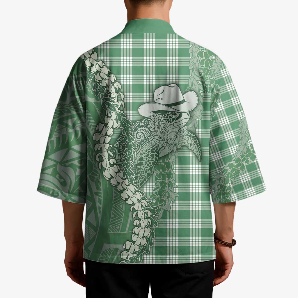 Green Hawaii Palaka Cowboy Turtle Kimono Hawaiian Paniolo Puakenikeni Maile Lei - Polynesian Pride