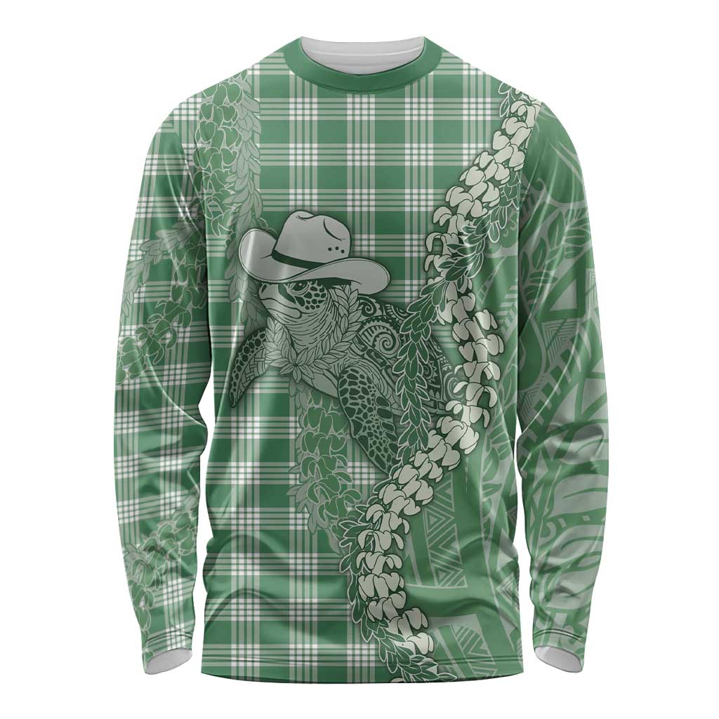 Green Hawaii Palaka Cowboy Turtle Long Sleeve Shirt Hawaiian Paniolo Puakenikeni Maile Lei DT05 Unisex Green - Polynesian Pride