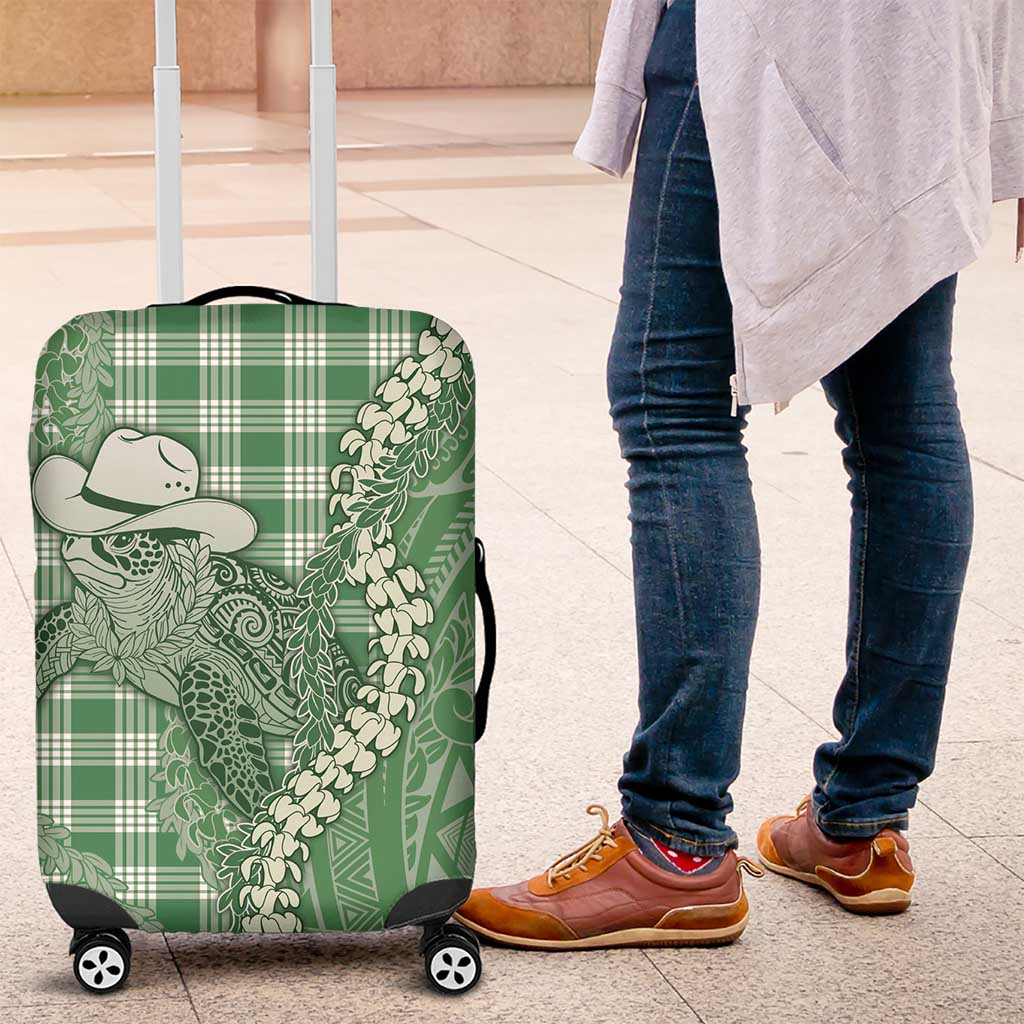 Green Hawaii Palaka Cowboy Turtle Luggage Cover Hawaiian Paniolo Puakenikeni Maile Lei - Polynesian Pride