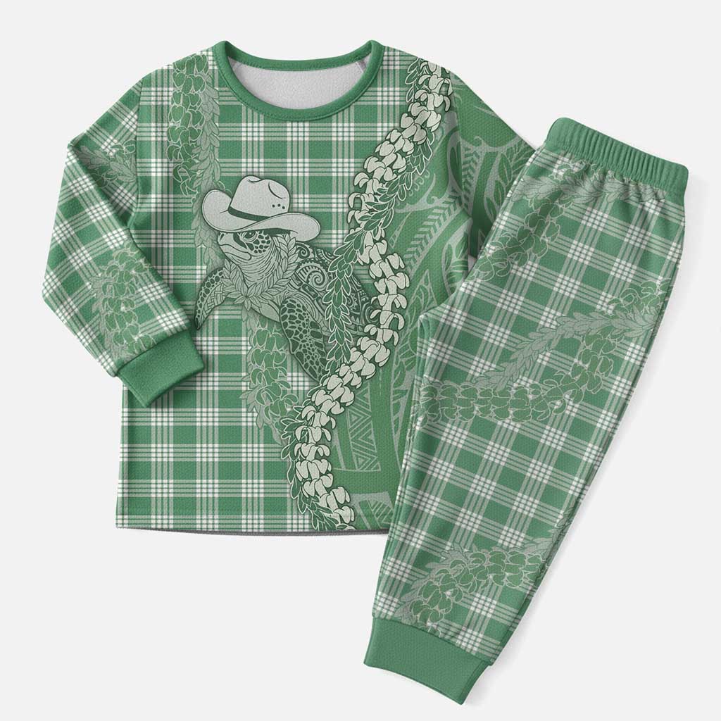 Green Hawaii Palaka Cowboy Turtle Christmas Pajama Set Hawaiian Paniolo Puakenikeni Maile Lei DT05 Men Green - Polynesian Pride