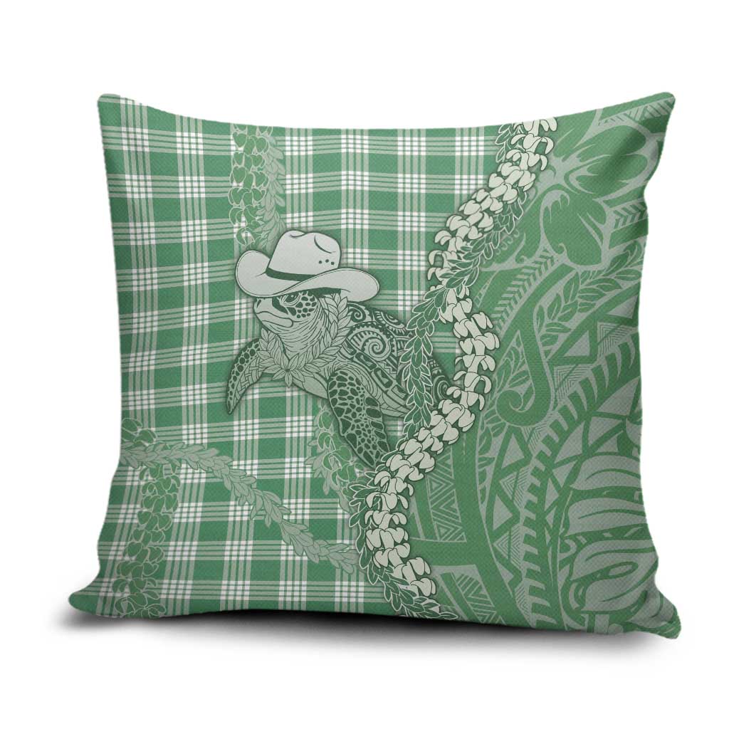 Green Hawaii Palaka Cowboy Turtle Pillow Cover Hawaiian Paniolo Puakenikeni Maile Lei - Polynesian Pride