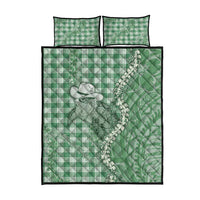 Green Hawaii Palaka Cowboy Turtle Quilt Bed Set Hawaiian Paniolo Puakenikeni Maile Lei - Polynesian Pride