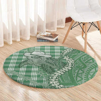 Green Hawaii Palaka Cowboy Turtle Round Carpet Hawaiian Paniolo Puakenikeni Maile Lei - Polynesian Pride