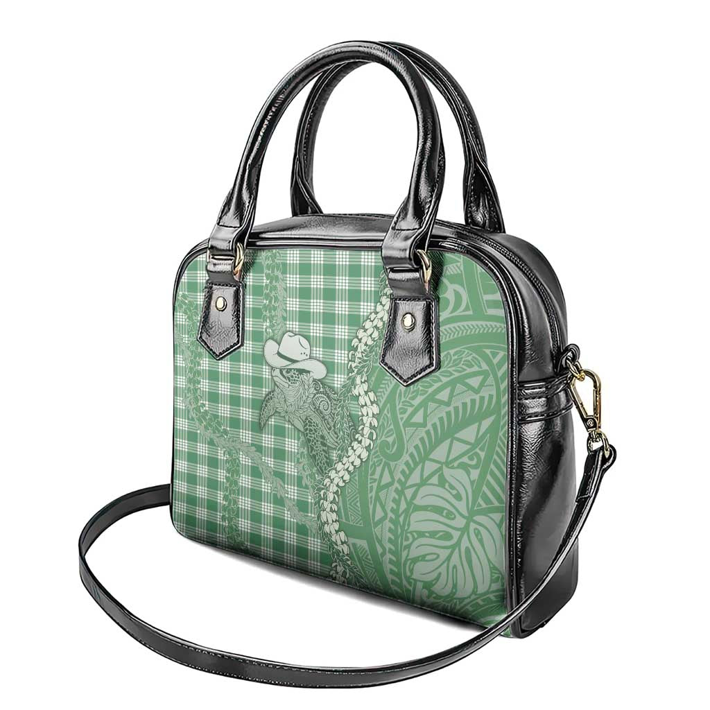 Green Hawaii Palaka Cowboy Turtle Shoulder Handbag Hawaiian Paniolo Puakenikeni Maile Lei - Polynesian Pride