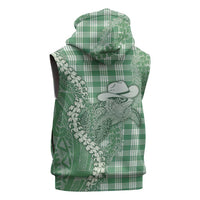 Green Hawaii Palaka Cowboy Turtle Sleeveless Hoodie Hawaiian Paniolo Puakenikeni Maile Lei - Polynesian Pride