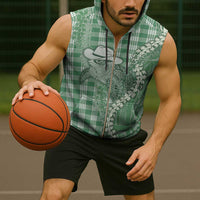 Green Hawaii Palaka Cowboy Turtle Sleeveless Zip Hoodie Hawaiian Paniolo Puakenikeni Maile Lei - Polynesian Pride