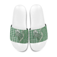 Green Hawaii Palaka Cowboy Turtle Slide Sandals Hawaiian Paniolo Puakenikeni Maile Lei - Polynesian Pride