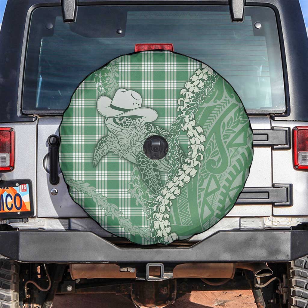 Green Hawaii Palaka Cowboy Turtle Spare Tire Cover Hawaiian Paniolo Puakenikeni Maile Lei - Polynesian Pride