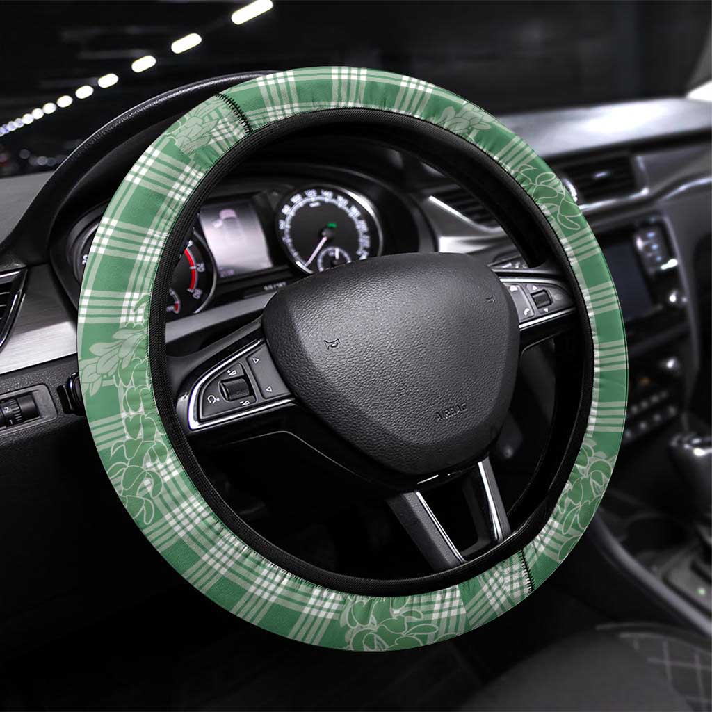 Green Hawaii Palaka Cowboy Turtle Steering Wheel Cover Hawaiian Paniolo Puakenikeni Maile Lei - Polynesian Pride