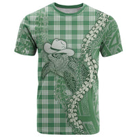 Green Hawaii Palaka Cowboy Turtle T Shirt Hawaiian Paniolo Puakenikeni Maile Lei - Polynesian Pride