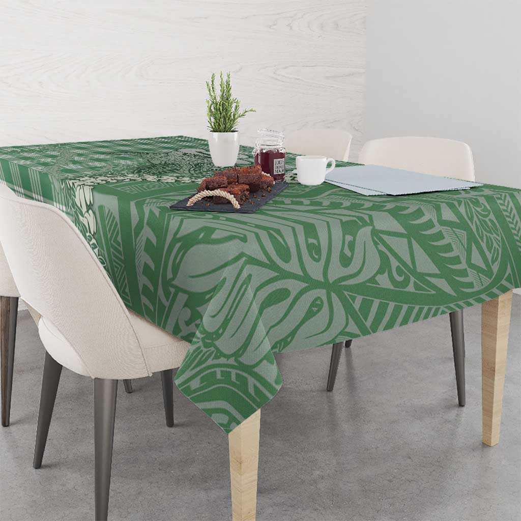 Green Hawaii Palaka Cowboy Turtle Tablecloth Hawaiian Paniolo Puakenikeni Maile Lei - Polynesian Pride