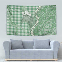 Green Hawaii Palaka Cowboy Turtle Tapestry Hawaiian Paniolo Puakenikeni Maile Lei - Polynesian Pride