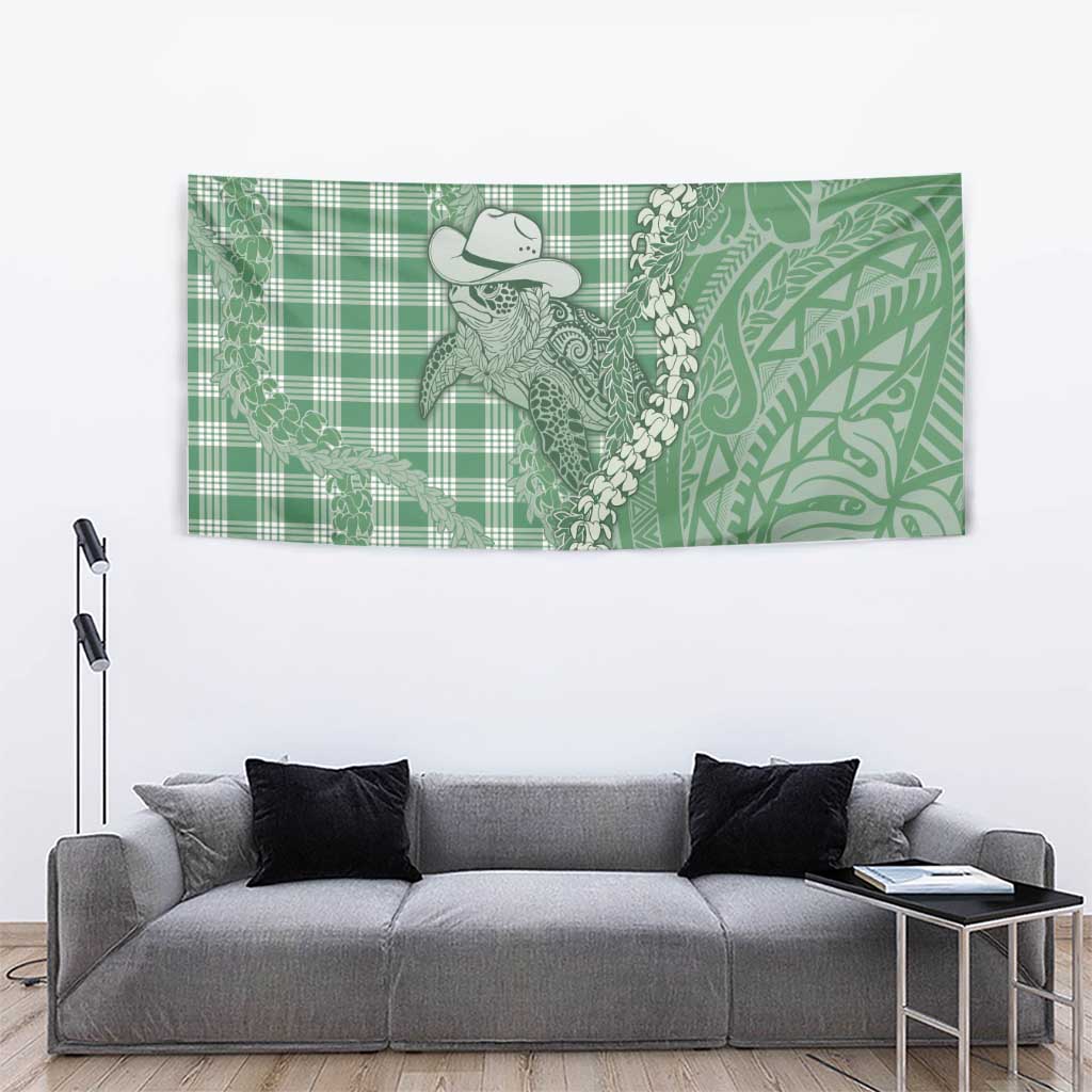 Green Hawaii Palaka Cowboy Turtle Tapestry Hawaiian Paniolo Puakenikeni Maile Lei - Polynesian Pride