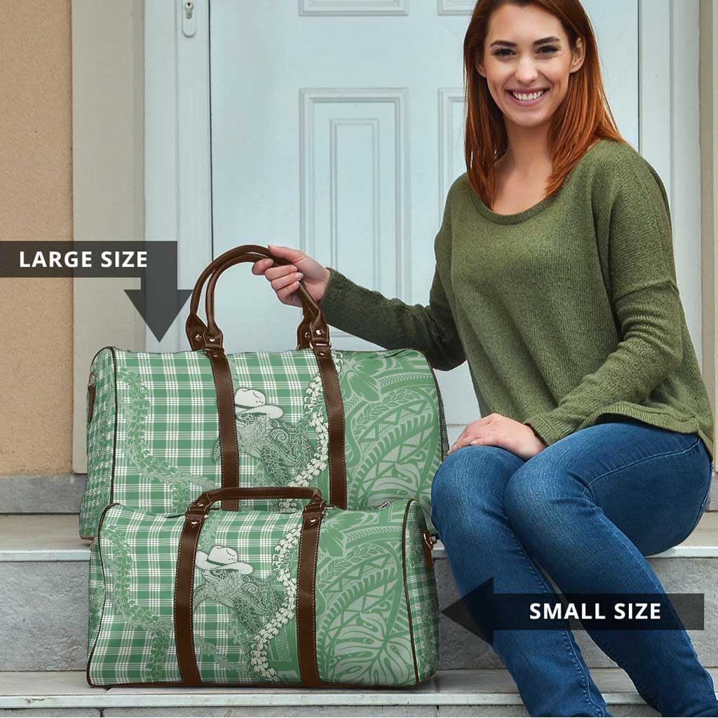 Green Hawaii Palaka Cowboy Turtle Travel Bag Hawaiian Paniolo Puakenikeni Maile Lei - Polynesian Pride