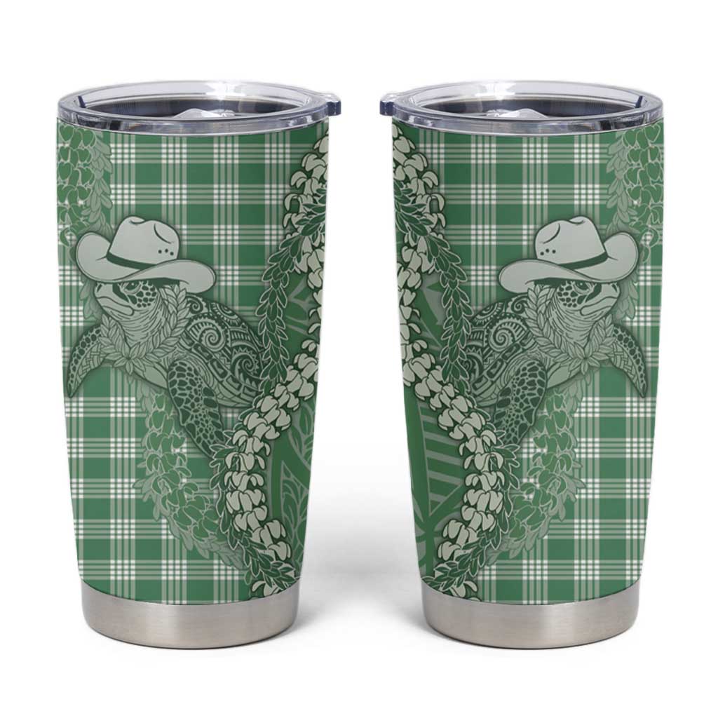 Green Hawaii Palaka Cowboy Turtle Tumbler Cup Hawaiian Paniolo Puakenikeni Maile Lei - Polynesian Pride