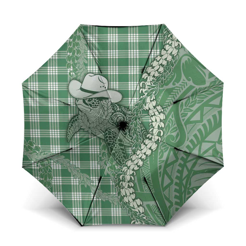 Green Hawaii Palaka Cowboy Turtle Umbrella Hawaiian Paniolo Puakenikeni Maile Lei - Polynesian Pride
