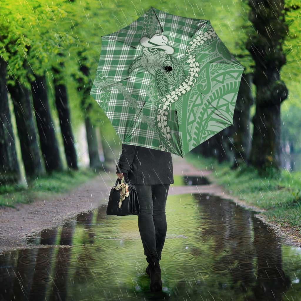 Green Hawaii Palaka Cowboy Turtle Umbrella Hawaiian Paniolo Puakenikeni Maile Lei - Polynesian Pride