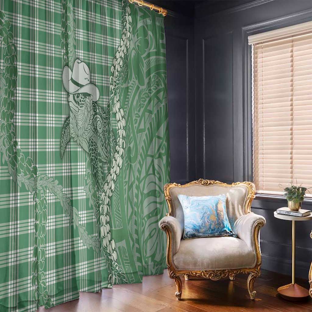 Green Hawaii Palaka Cowboy Turtle Window Curtain Hawaiian Paniolo Puakenikeni Maile Lei - Polynesian Pride