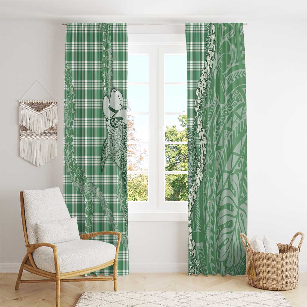 Green Hawaii Palaka Cowboy Turtle Window Curtain Hawaiian Paniolo Puakenikeni Maile Lei - Polynesian Pride