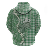 Green Hawaii Palaka Cowboy Turtle Zip Hoodie Hawaiian Paniolo Puakenikeni Maile Lei - Polynesian Pride