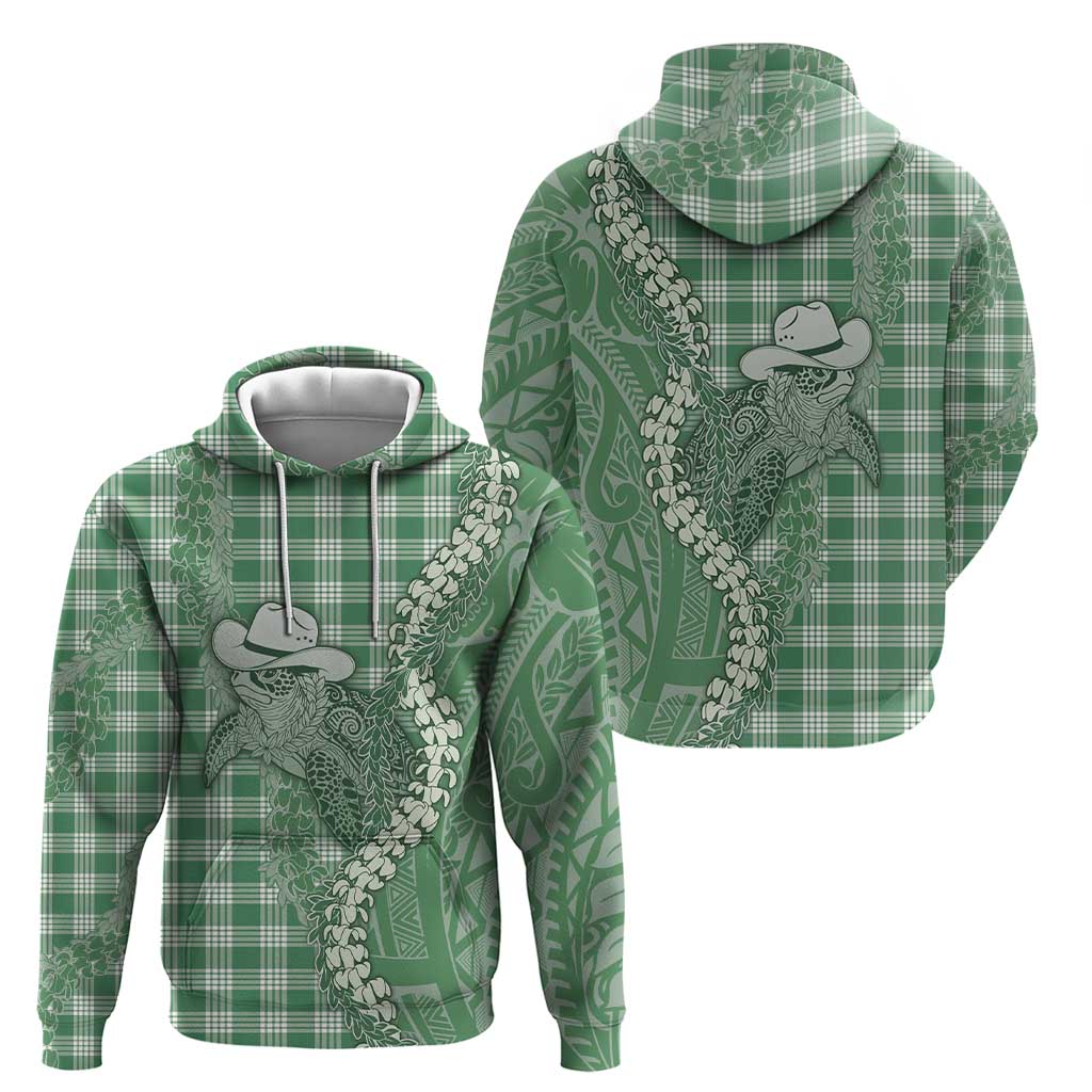 Green Hawaii Palaka Cowboy Turtle Zip Hoodie Hawaiian Paniolo Puakenikeni Maile Lei - Polynesian Pride