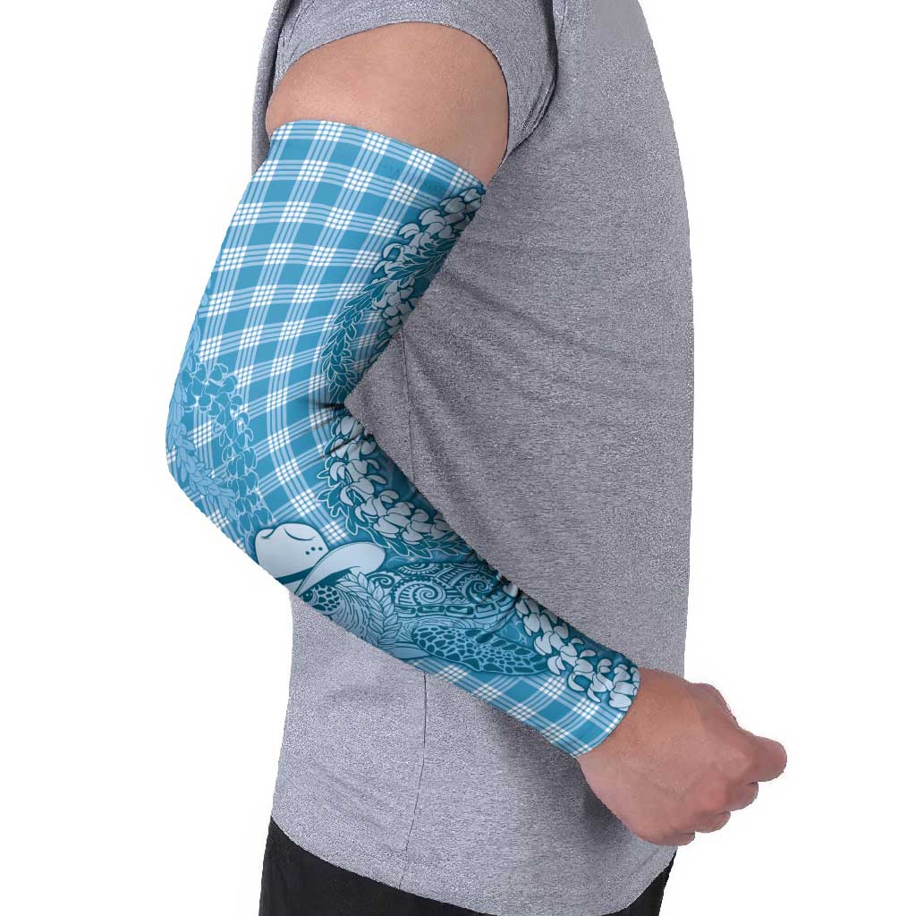 Blue Hawaii Palaka Cowboy Turtle Arm Sleeves Hawaiian Paniolo Puakenikeni Maile Lei - Polynesian Pride