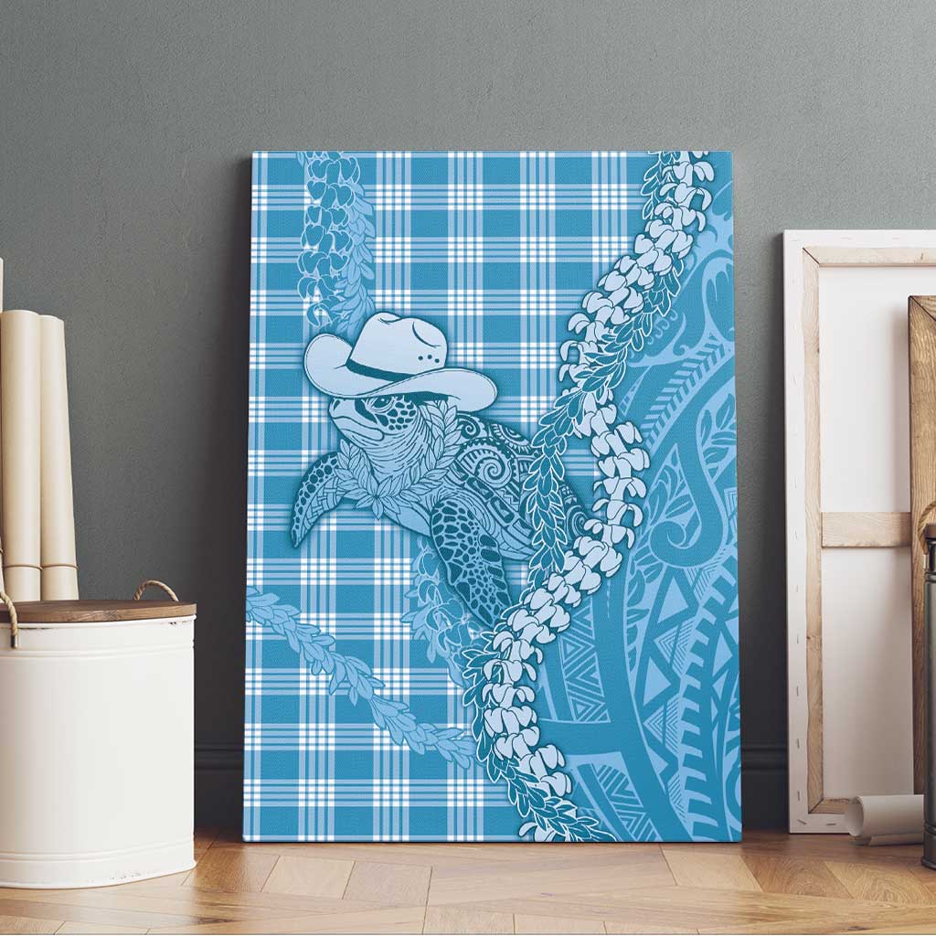 Blue Hawaii Palaka Cowboy Turtle Canvas Wall Art Hawaiian Paniolo Puakenikeni Maile Lei - Polynesian Pride