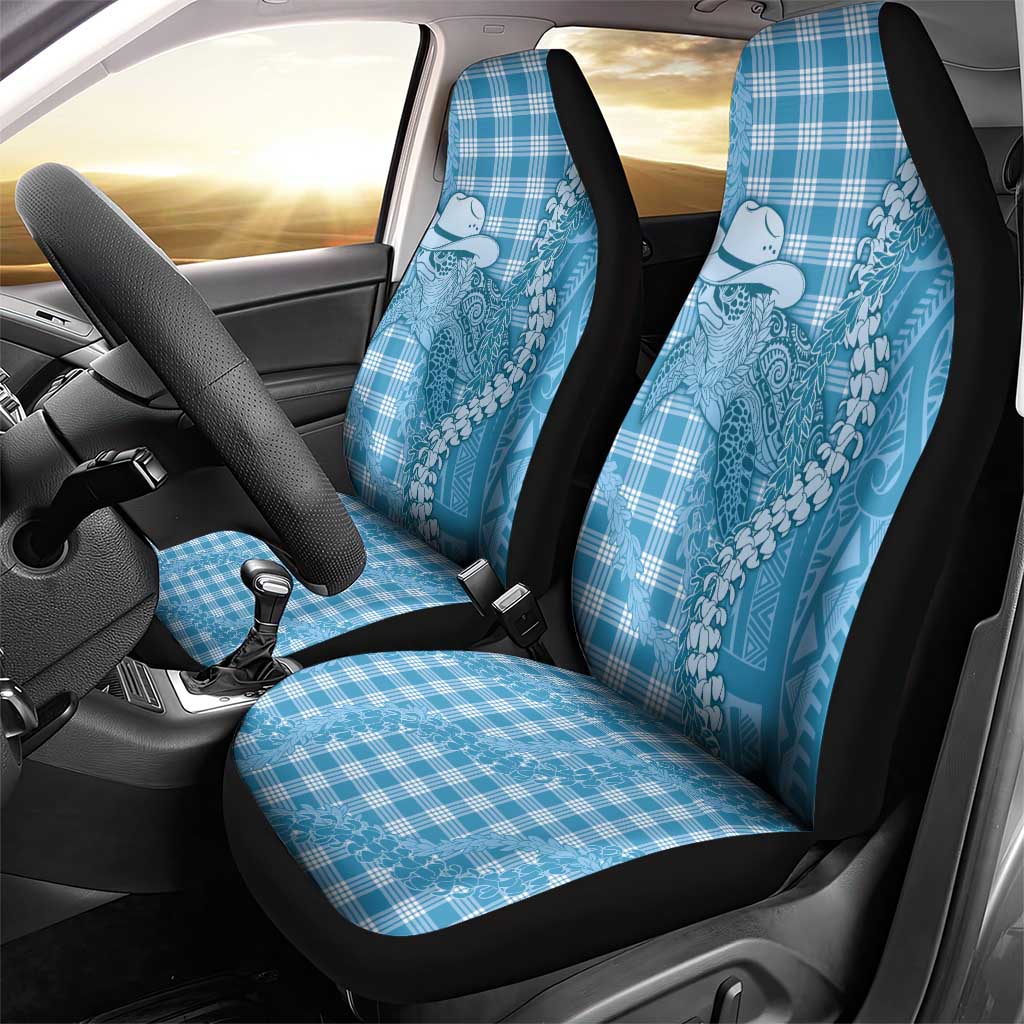 Blue Hawaii Palaka Cowboy Turtle Car Seat Cover Hawaiian Paniolo Puakenikeni Maile Lei - Polynesian Pride