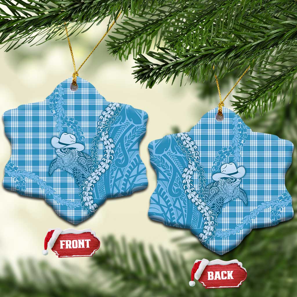 Blue Hawaii Palaka Cowboy Turtle Ceramic Ornament Hawaiian Paniolo Puakenikeni Maile Lei - Polynesian Pride