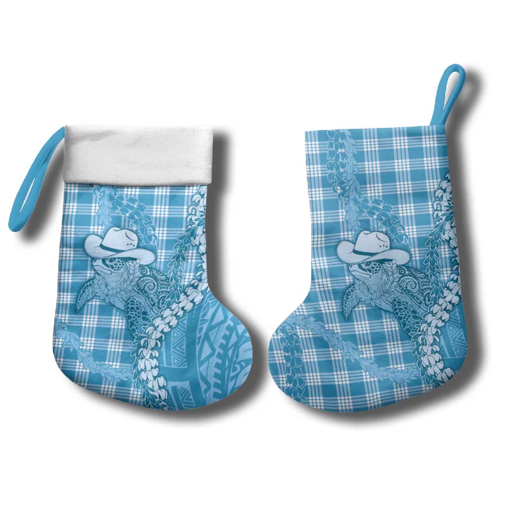 Blue Hawaii Palaka Cowboy Turtle Christmas Stocking Hawaiian Paniolo Puakenikeni Maile Lei - Polynesian Pride