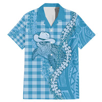 Blue Hawaii Palaka Cowboy Turtle Family Matching Mermaid Dress and Hawaiian Shirt Hawaiian Paniolo Puakenikeni Maile Lei - Polynesian Pride