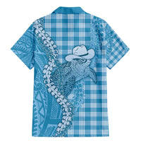 Blue Hawaii Palaka Cowboy Turtle Family Matching Mermaid Dress and Hawaiian Shirt Hawaiian Paniolo Puakenikeni Maile Lei - Polynesian Pride