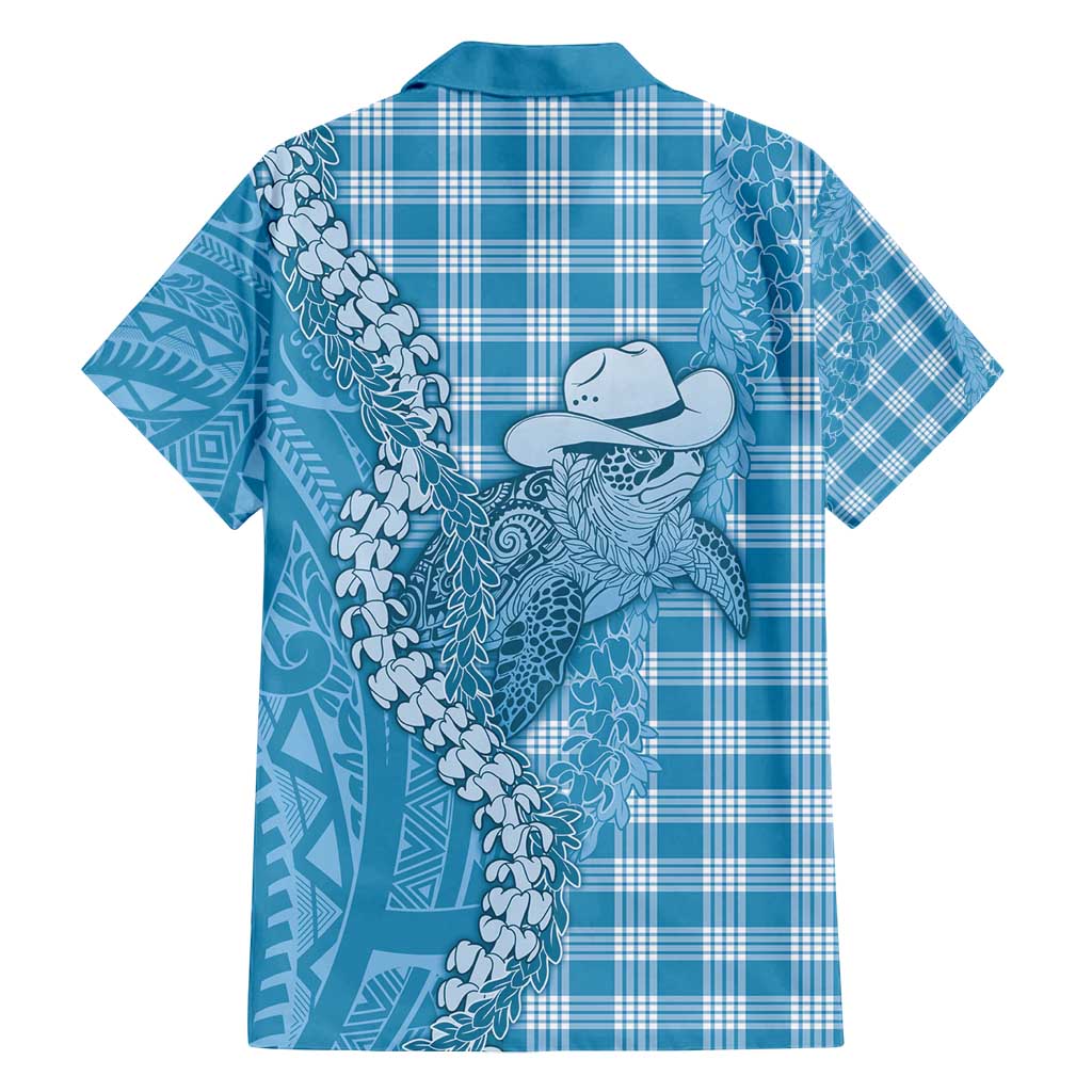Blue Hawaii Palaka Cowboy Turtle Family Matching Tank Maxi Dress and Hawaiian Shirt Hawaiian Paniolo Puakenikeni Maile Lei - Polynesian Pride